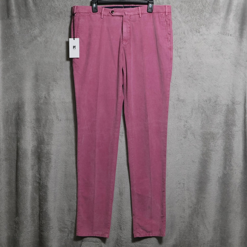 PT Torino Pants Mens 38x36 Pink Corduroy Slim Fit Stretch Chino Casual Trousers